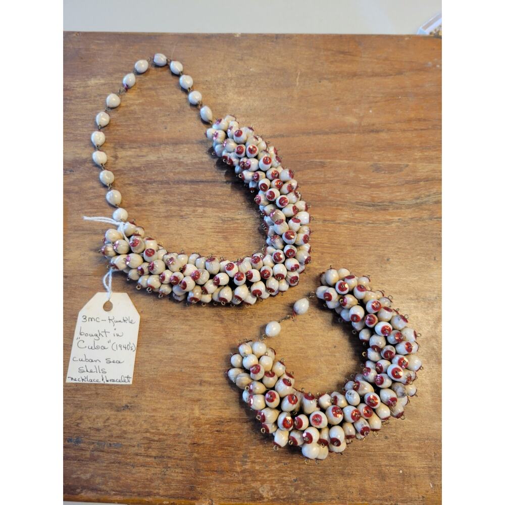 1940s Beaded Seed and Sequin Necklace and Bracelet  A8